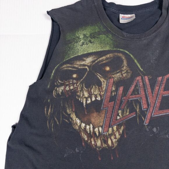 Vintage 90s Slayer Skull Metal Band T Shirt Double Sided XL Faded Black 1997 - Picture 8 of 14
